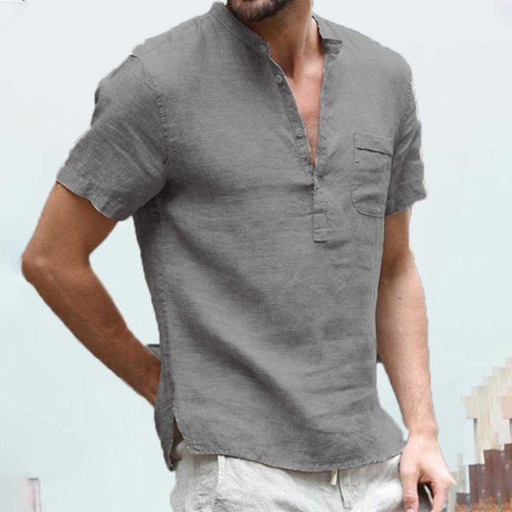 Camisa Masculina De Linho Manga Curta - Mensfield Shop