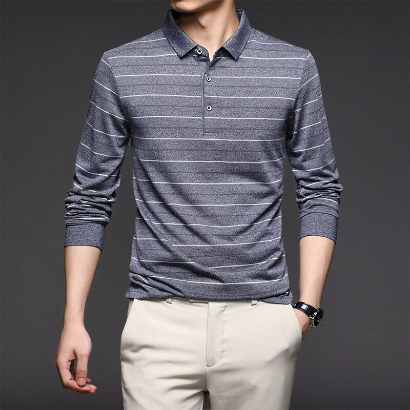 Camisa Polo Listrada Manga Longa