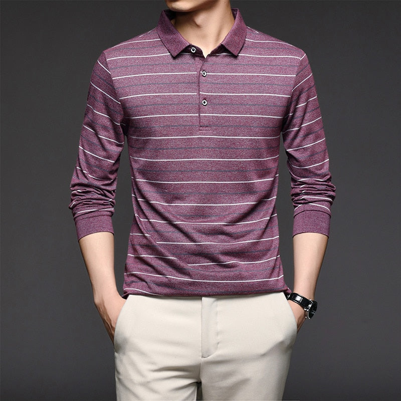 Camisa Polo Listrada Manga Longa