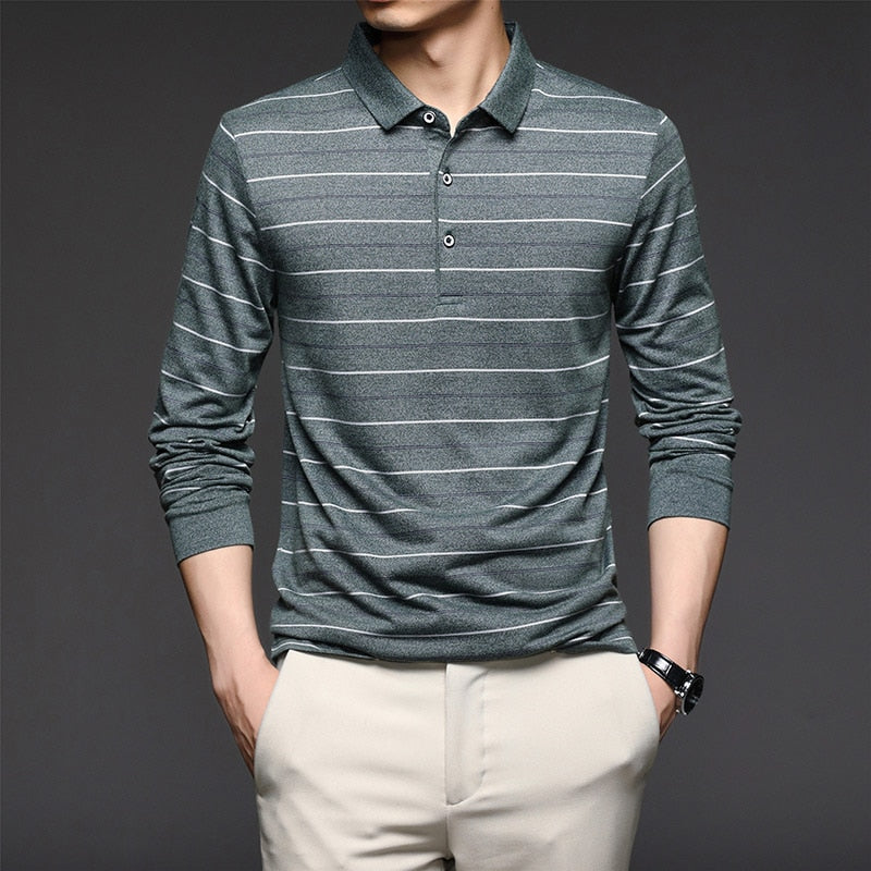 Camisa Polo Listrada Manga Longa