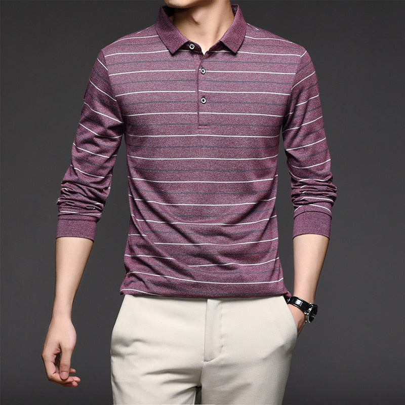 Camisa Polo Listrada Manga Longa