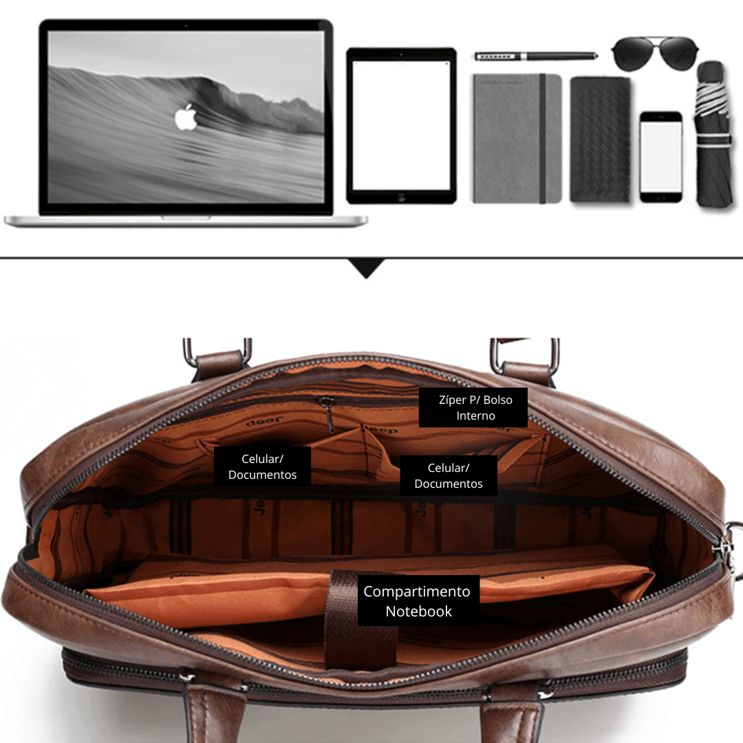Pasta Jeep de Couro Com Bolso Externo - Mensfield Shop